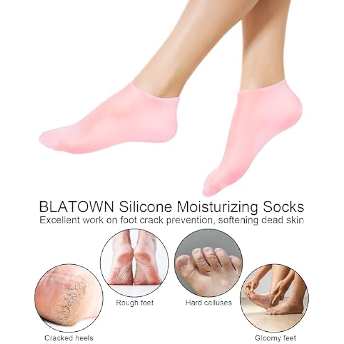 BLATOWN 2 Pairs Silicone Moisturizing Foot Socks, Soft Silicone Socks, Anti Slip Gel Spa Socks Softening Feet Dry Cracked Skin, Aloe Socksfor for Women Foot Care After Pedicure（Pink） - Image 2